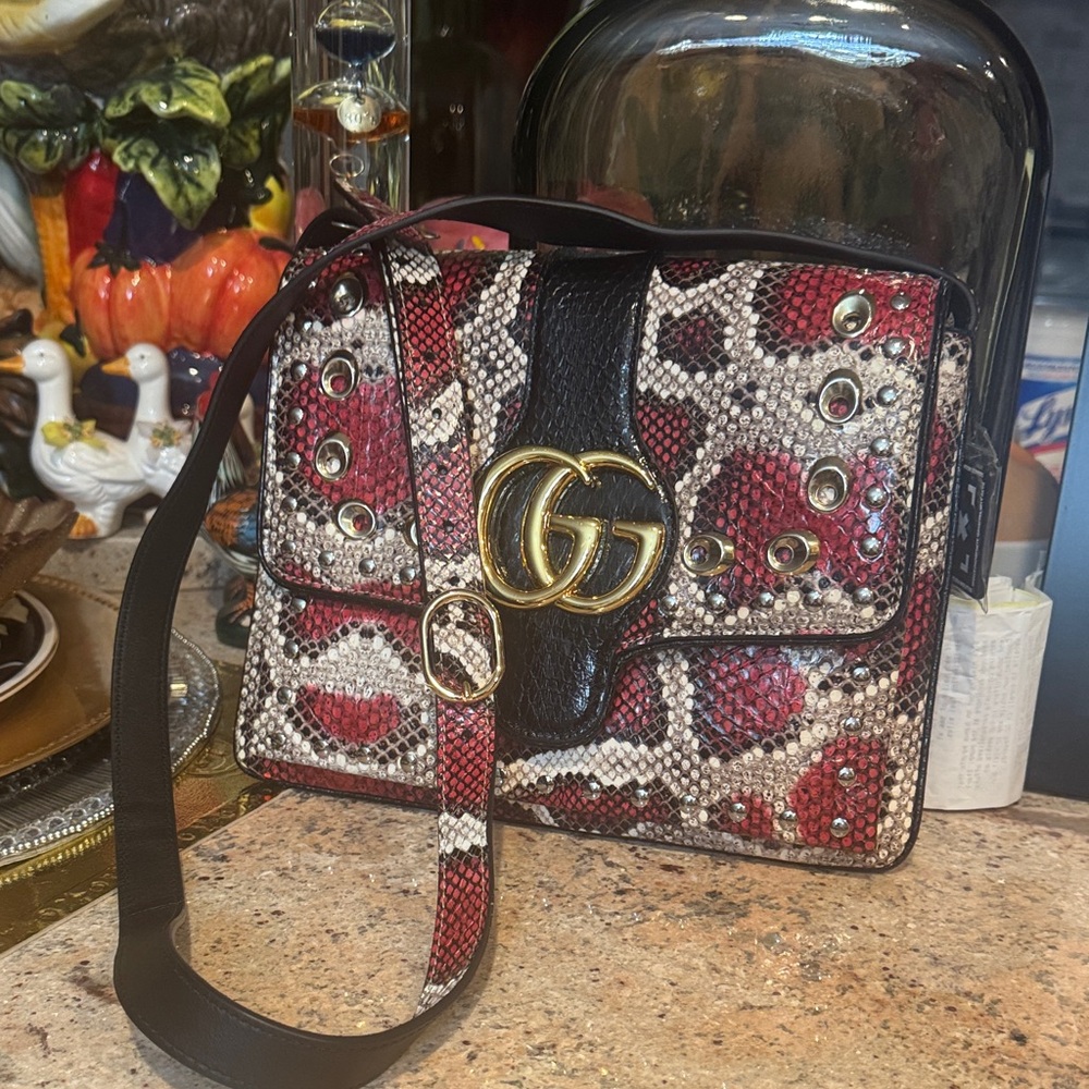 Gucci Red and Black ARLI Snakeskin Crossbody Bag